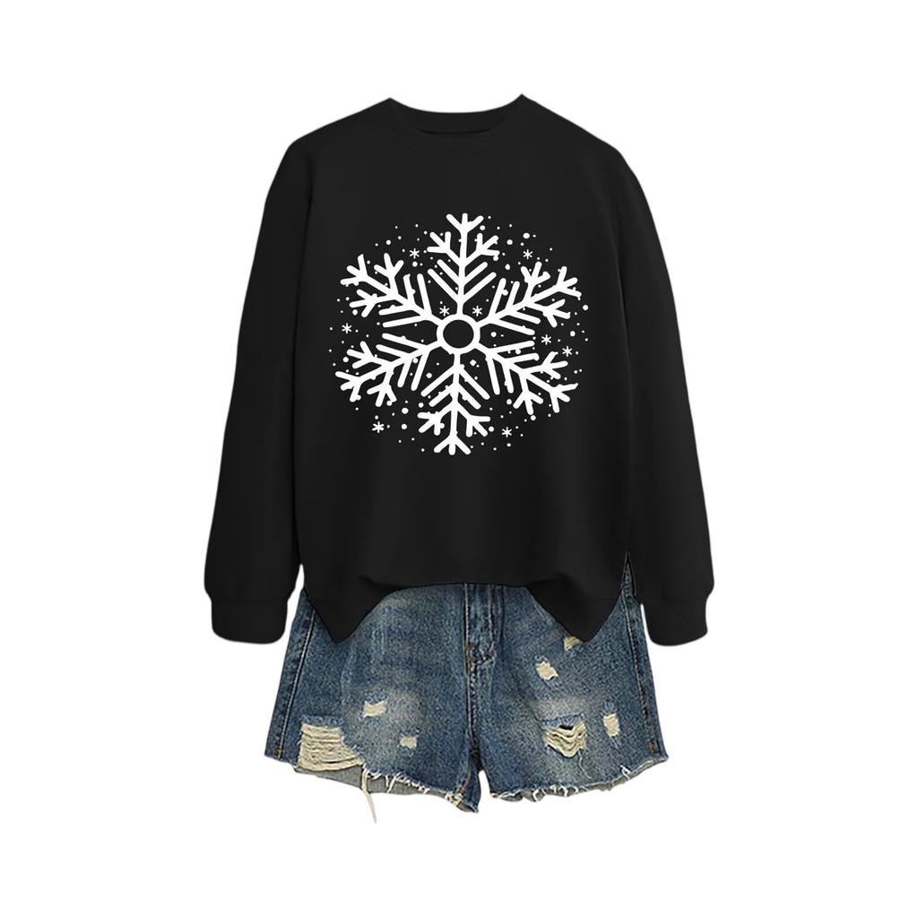 Women's Loose Comfortable Casual And Fashionable Round Neck Snowflake Pattern Printing Long Sleeved Sweatshirt