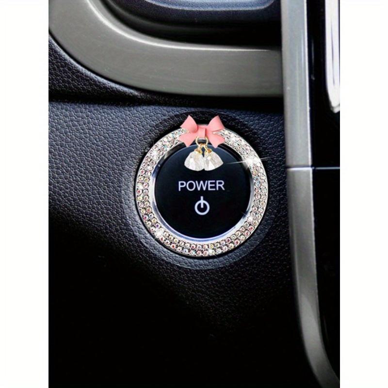 1pc Car One Click Start Decoration Sticker Interior Button Inlaid with Diamond Bow Crystal Bell Pendant Ignition Ring