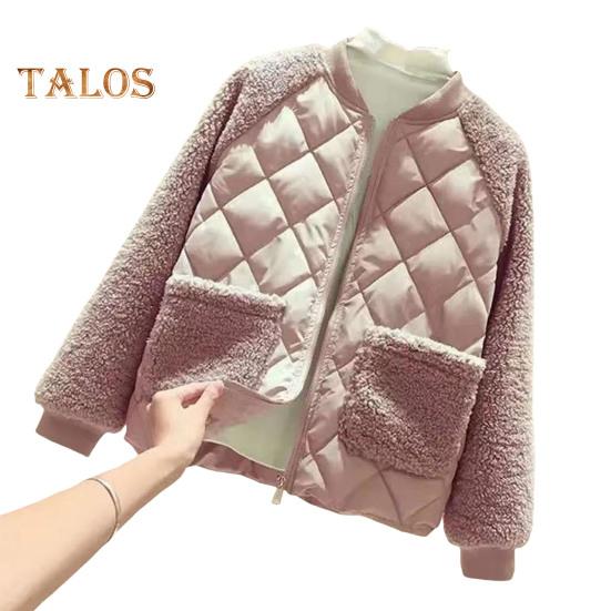 

Женское зимнее пальто с двойными карманами, флисовая лоскутная подкладка, толстый круглый вырез, длинные рукава, застежка-молния, теплая верхняя одежда для отдыха на открытом воздухе M розовый