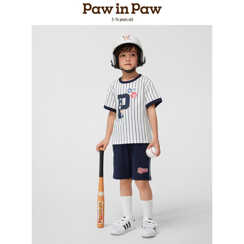 PawinPaw Cartoon Bear Boys  Striped Short Sleeve T-shirt 160