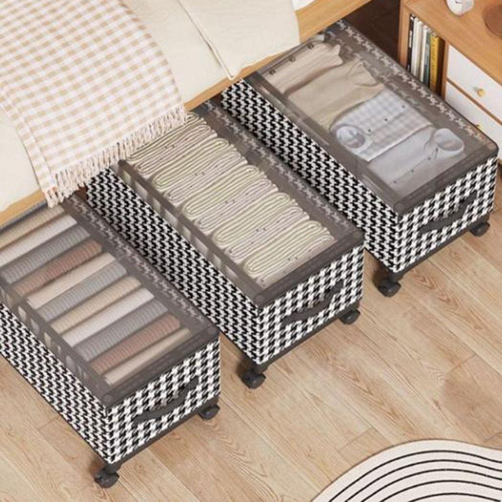 Space Saving Mobile Under Bed Organizer Large Capacity Transparent Cover Storage Box  for Home