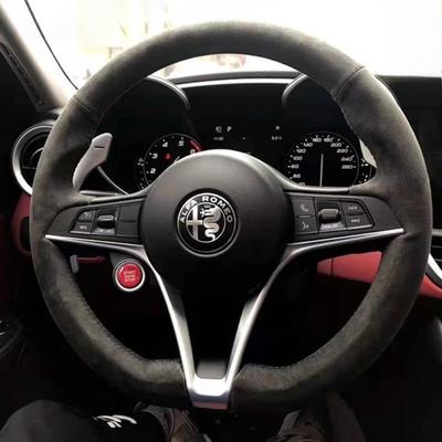 Hand-stitched Non-slip Suede Car Steering Wheel Cover For Alfa Romeo Giulia Stelvio 2015-2018 Auto Parts