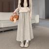 2025 Women's Grey High-Waisted Ribbed Knit Long Skirt - Autumn/Winter Versatile Solid Color