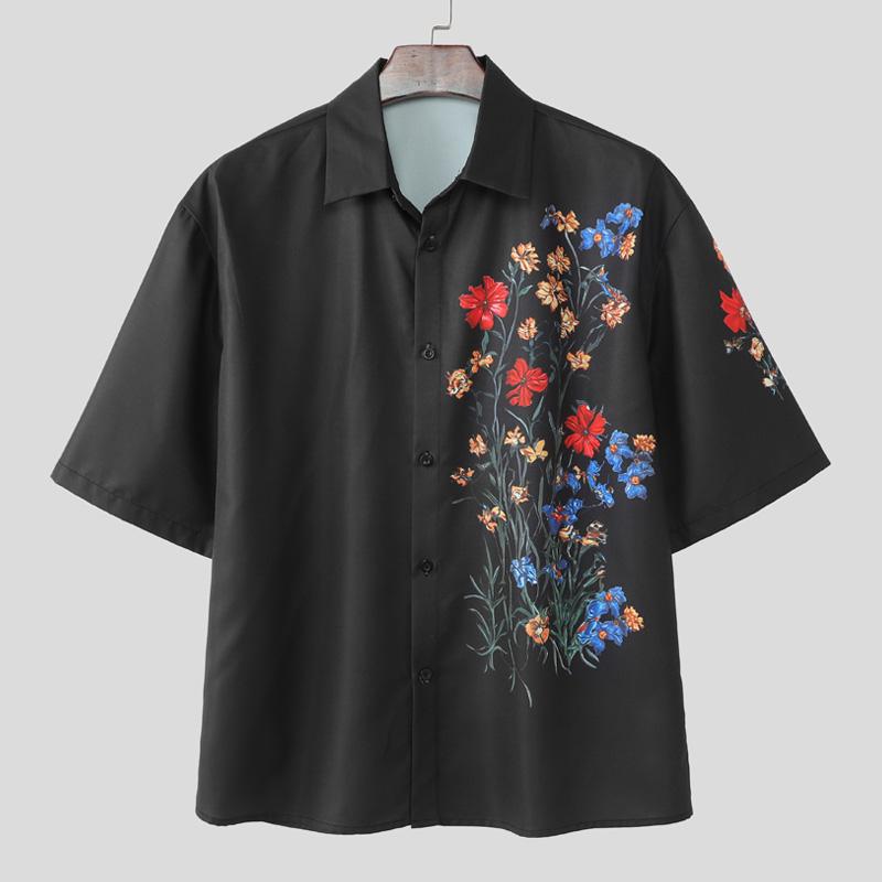 

INCERUN Summer Men Lapel Neck Floral Print Buttons Oversized Casual Shirts
