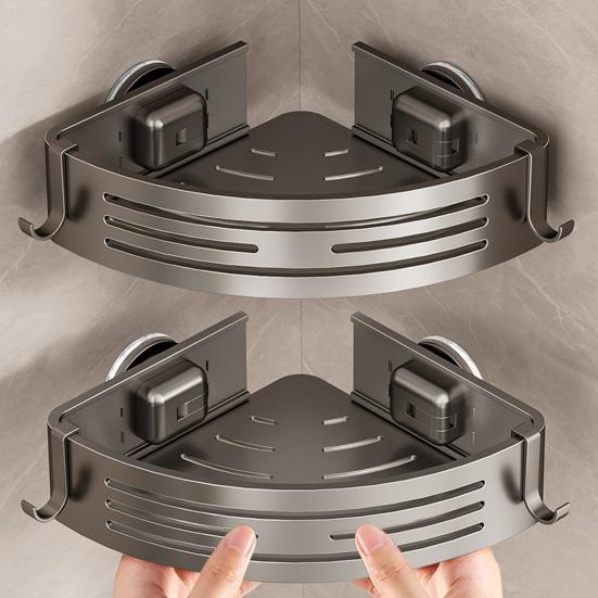 Suport de colț cu ventuză Triunghiular Suport de colț pentru duș Fără găurire Organizator de baie reglabil cu bară pentru prosoape Suport de depozitare pentru duș Bucătărie