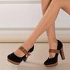 Women's Retro Style Round Toe High Heeled Pumps, Buckle Platform Block Heel Shoes, Women's Footwear