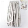 Cotton and Linen Casual Pants Women's Pants Spring and Summer Thin Retro Ethnic Style Embroidered Wide-leg Pants All-match Thin Nine-point Pants Women