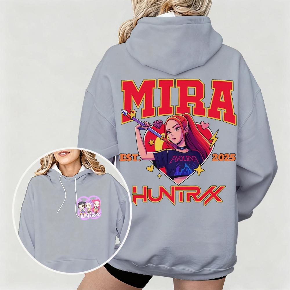 Women KPop Demon Hunters Hoodie with Mira Graphic Character Perfect for Autumn Winter Casual Wear Fashionable Outdoor Pullover