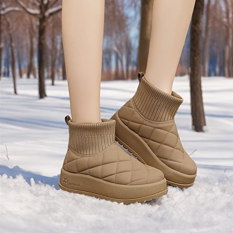 Women's Quilted High-Top Winter Snow Boots - Lightweight Warm with Thick Rubber Sole Casual Winter Shoes Everyday Comfort Outdoor Footwea