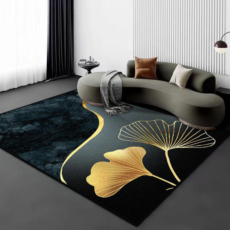 3D Vision Flower Plant Carpet Living Room Black Golden Design Sofa Large Area Rugs 200x300 Luxury Bedroom Non-slip Floor Mat