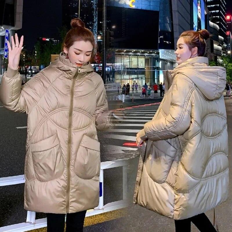 Women Winter Cotton Jacket 2025 New Women Warm Thicken Cotton Coat Korean Loose Bread Clothing Winter Long Hooded Parkas Outwear