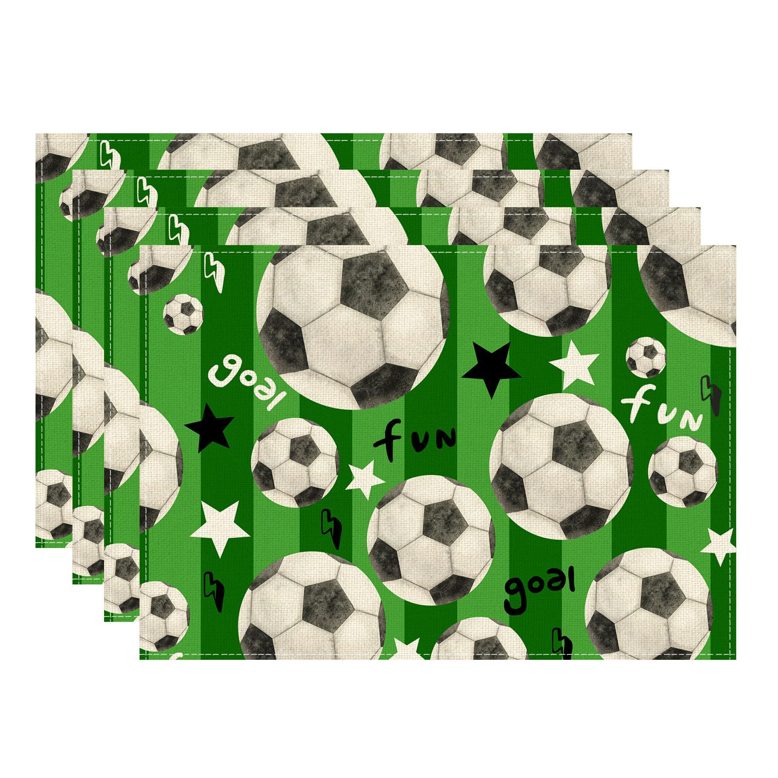 

Green Stripe Soccer World Cup Placemats Set of 4 Table Mats for Game Day Soccer Party Home Kitchen Dining Table Decorations 12x18 Inch Placemats Set of 4 （12x18 Inch）