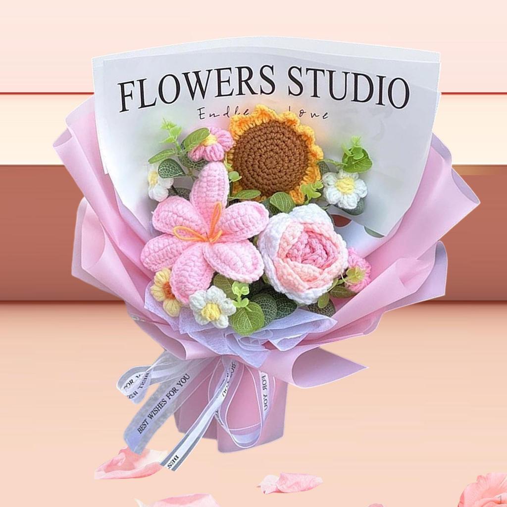 Completed Crochet Flowers Bouquet Artificial Valentine's Day Gifts Eternal Blessing for