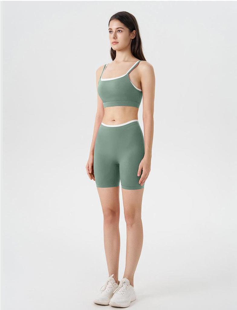 Damen Color-Block Yoga-Set: Dreiviertelhosen & BH mit dünnen Trägern