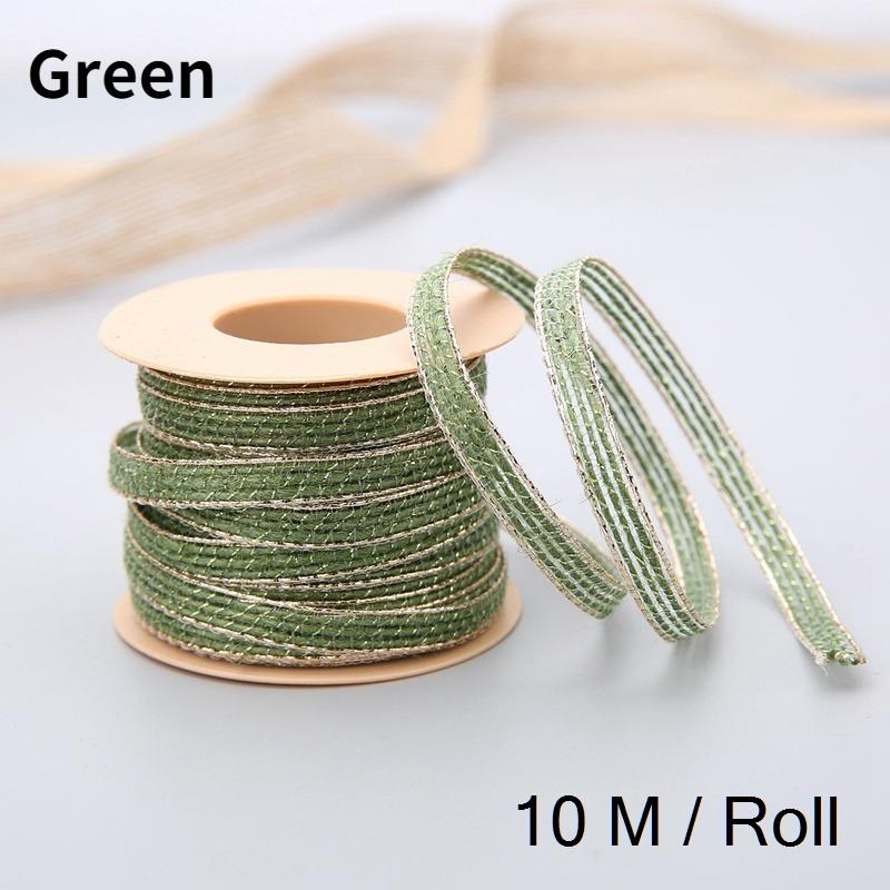 

10M/Roll Vintage Jute Burlap Hessian Ribbon with Lace Rustic Wedding Party Decoration Christmas DIY Craft Gift Packing Webbing. Green