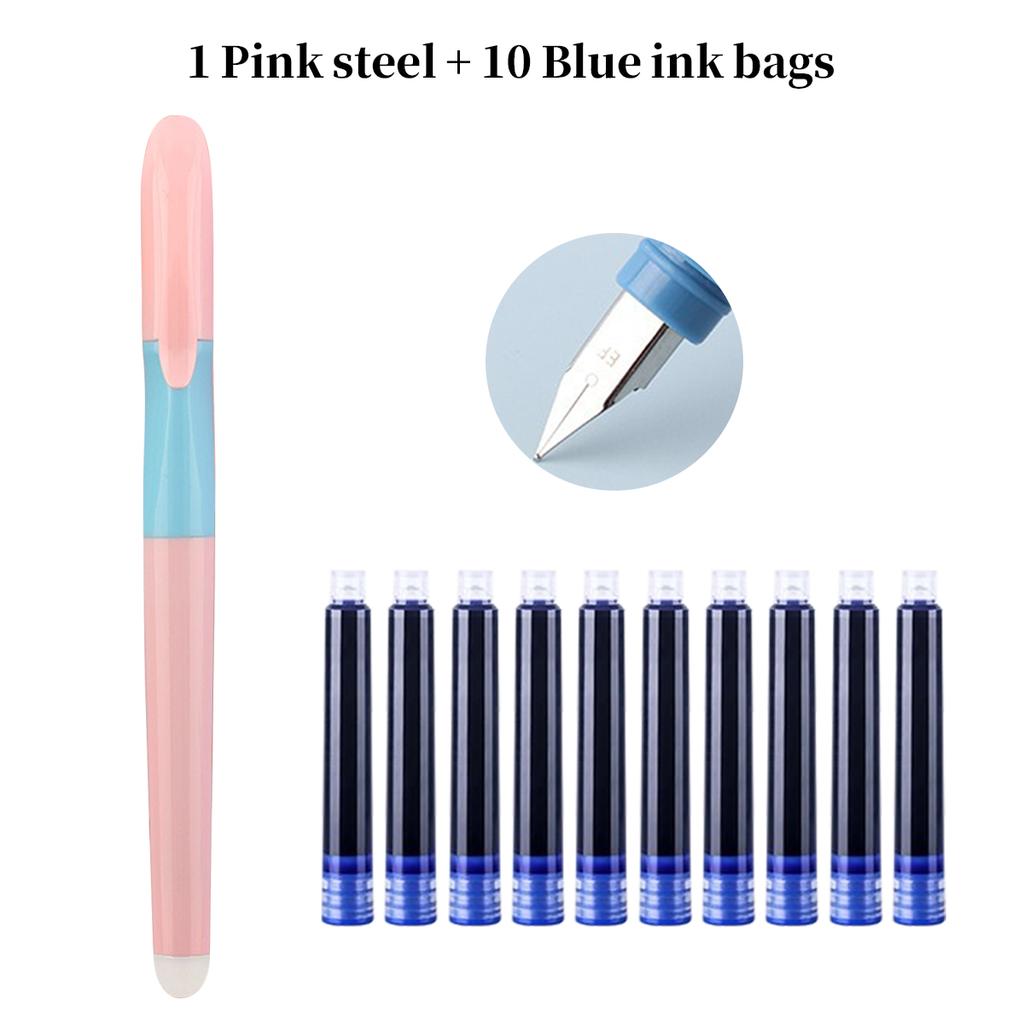 Kawaii Stance Pen Soft Grip, Erasable Replaceable Ink Children's Writing Posture Training Pen School Student Stationery Supplies
