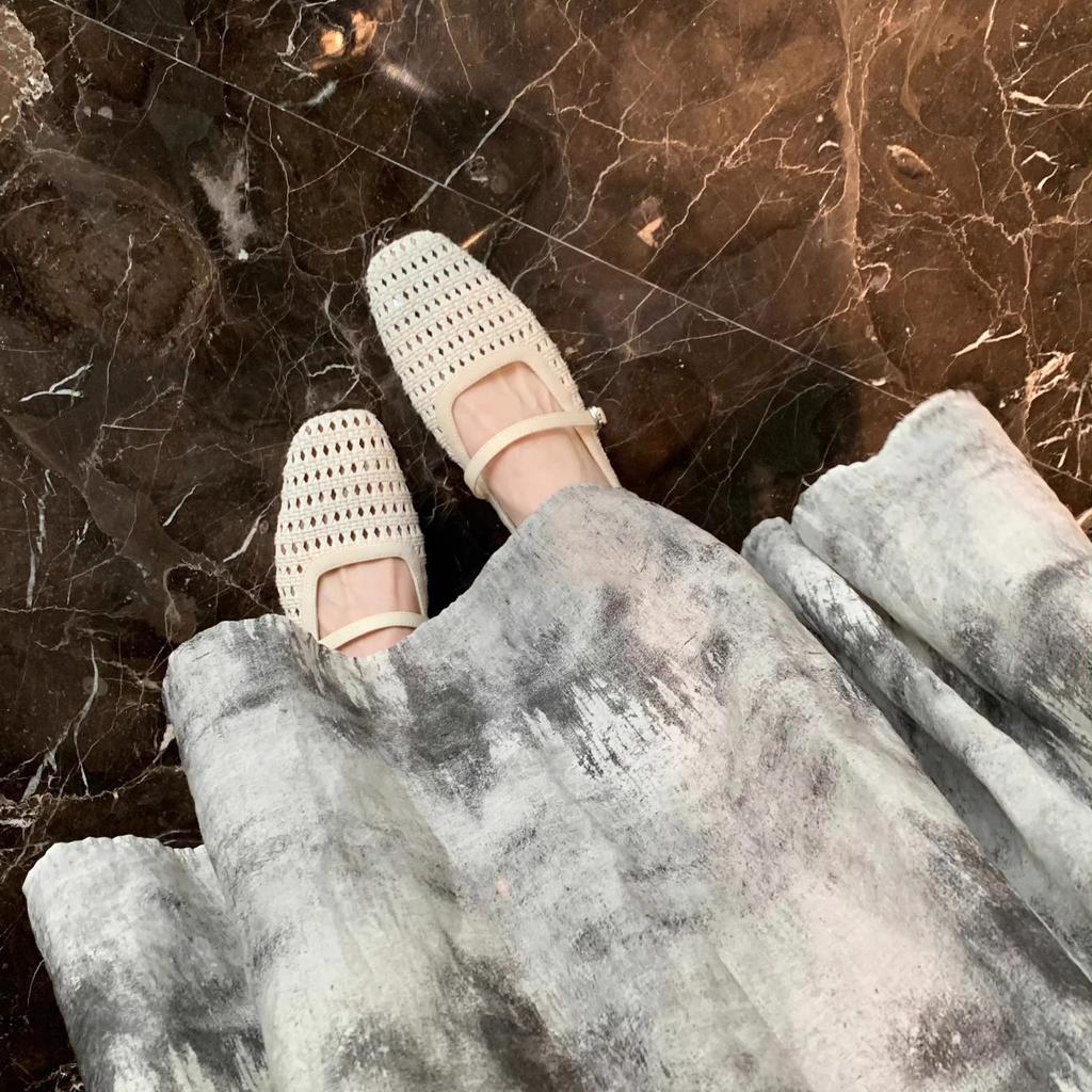 Spot Second Hair! Southern French Style~ Grape Mother Retro Woven Hollow Square Head with Thick Heel Muller Half Drag