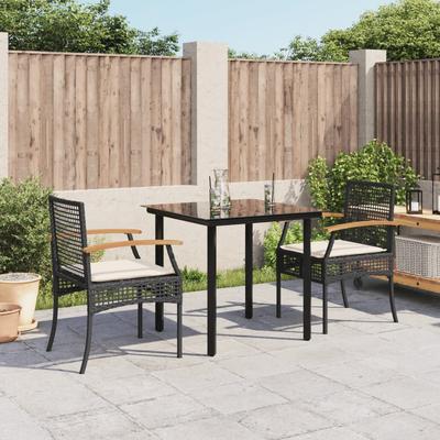 Vidaxl 3-Cz. Garden Furniture Set With Cushions, Black, PE Rattan