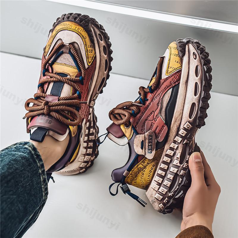 Fashion Men's Shoes 2025 Spring New Sports Wear-resistant Casual Shoes Fashion Height Increasing Comfortable Lace-up Platform Sneakers