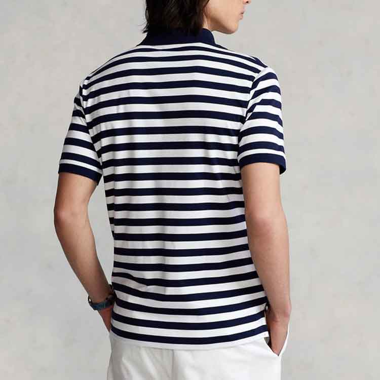 Polo Ralph Lauren SS22 Striped Slim Fit Embroidered Logo Short Sleeve Polo Shirt Men Tops Navy-Blue MNPOKNI1N821598-410