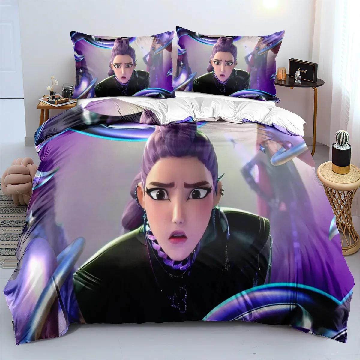 

K-Pop Bedding Set Demon Hunters Themed Colorful Print Polyester Student Dormitory Bed Sheet Duvet Cover Kids Christmas Gifts EU Twin(135x200cm) чистый