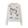 Womens 2026 Crew Neck Knit Top With Cute Pony Embroidery Versatile Casual Sweater
