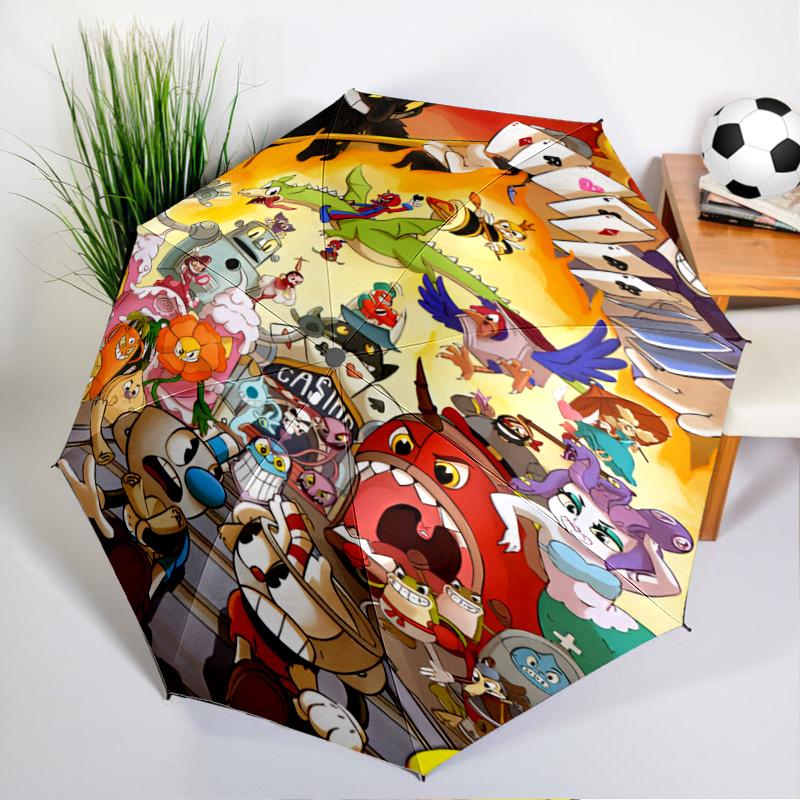 Adventure In The Cup-head Umbrella Folding Umbrella, Automatic Umbrella 8-Frame for Travel, Camping Use Gift for Halloween Christmas