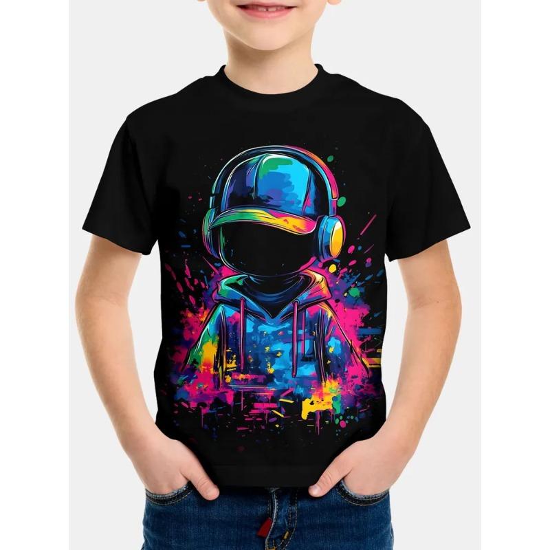 Soft Comfortable Children's Summer Round Neck Short Sleeved T-shirt Creative Color Fashionable Cool Printed Boy's T-shirt