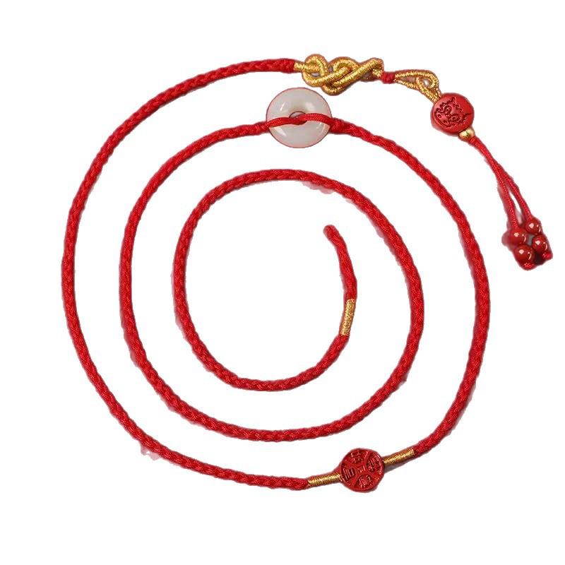 Natürliche Hetian Jade Sicherheitsverschluss Rotes Seil Taillenkette Hoher Gehalt Zinnober Tierkreiszeichen Schlange Roter Faden Pferd Geburtsjahr Taillenkette