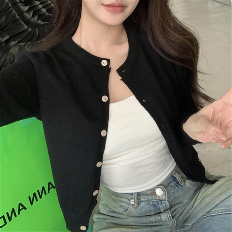 Round Neck Long Sleeve Red Knit Cardigan Womens Autumn Slim Elegant Sweater Coat