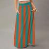 Women's Casual Leisure Foldable Striped Plaid Print High Waist With Pocket Draped  Relaxed Long Maxi Skirt