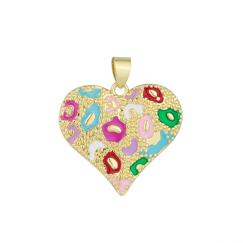 14K Gold Plated Brass Jewelry Leopard Print Heart Pendant Enamel Colorful DIY Drip Oil Design Charm for Women Fashion Accessory