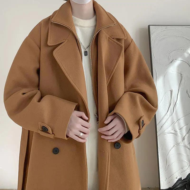 Winter Men Korean Coat Long Woollen Wind Coat Men Woolen Overcoat Casual Business Thick Trench Coat Jacket Male Oversized 5XL