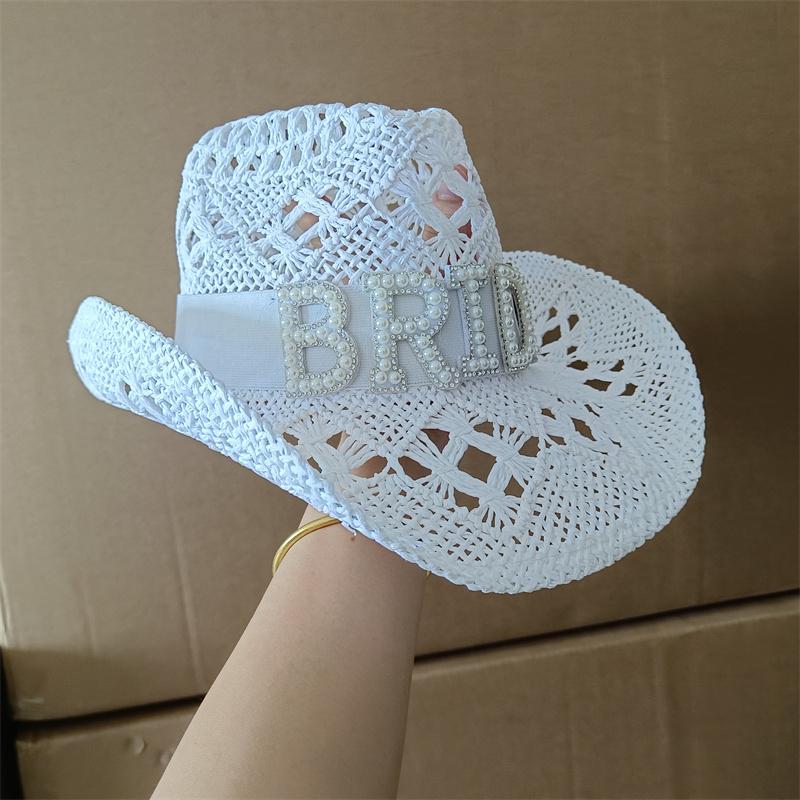 Bridal Malan Flower Style Cowboy Hat All Kinds of Hats for All Seasons Summer Beach Hat Elegant Cowboy Hat Pearl Accessories