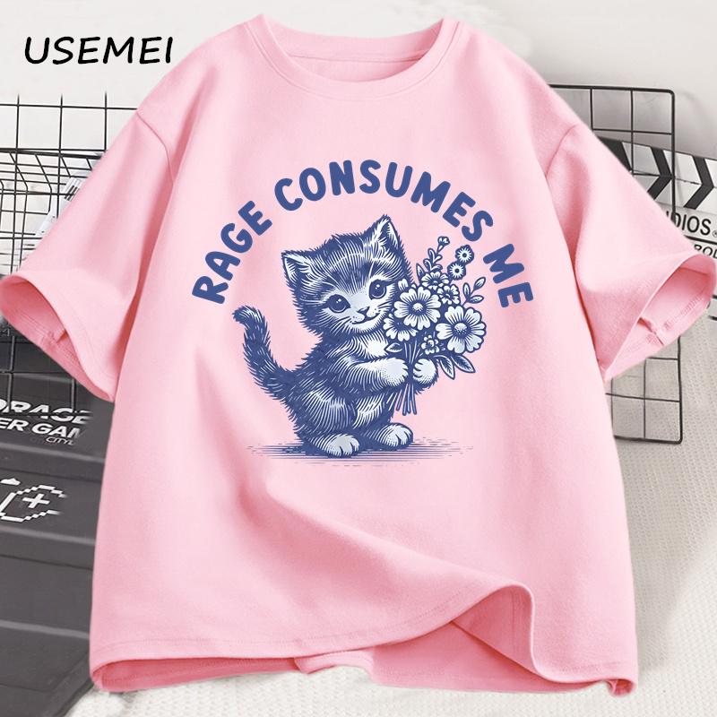 Rage Consumes Me Cat T-shirt Weirdcore Funny Hilarious Kitten Meme Unhinged T Shirt Health Dark Humor Tshirt Men's Clothes