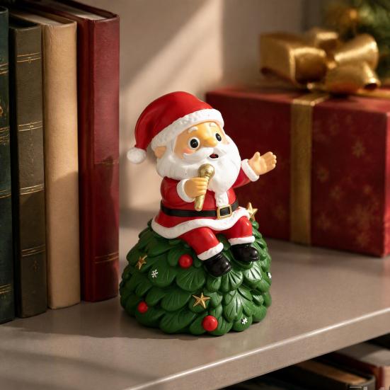 Cartoon Santa Sculpture Christmas Singing Claus Figurine,Cartoon Saxophone Resin Xmas Decor Statue, Festive Sitting Desktop Decoration Desk