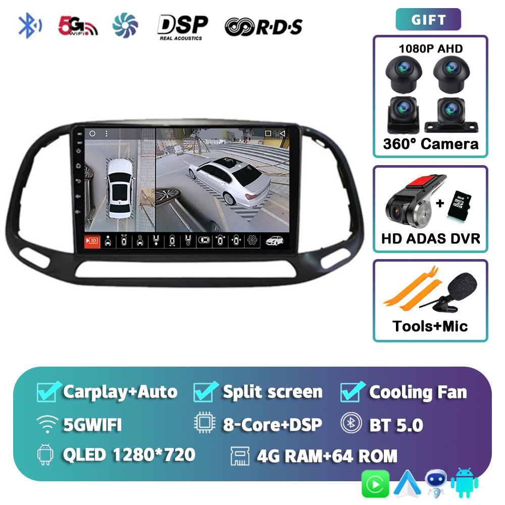 Android 14 Carplay Auto Car Radio For Fiat Doblo 2015 2016 2017 2018 2019 Multimedia GPS Video Player Navigation Stereo 2din DVD