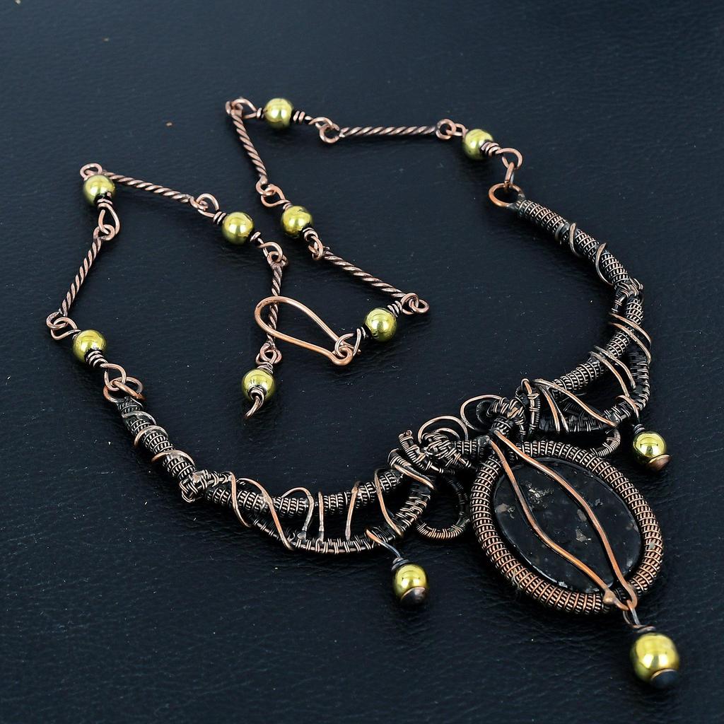 Shungite Gemstone Necklace, 999 Copper Wire Wrapped Handmade Designer Necklace Jewelry, Adjustable Chain Necklace Gift For Women