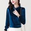 Gold Velvet Women's 2024 Autumn Winter Splicing O-Neck Button Ruffles Fashion Solid Color Minimalist Casual Long Sleeve Top