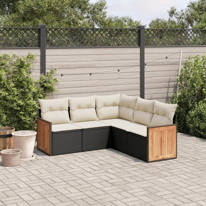 VidaXL Salon de Jardin avec Coussins 5 pcs, Canapés de Patio, Ensemble de Meubles, Mobilier de Terrasse Extérieur, Noir 3260040