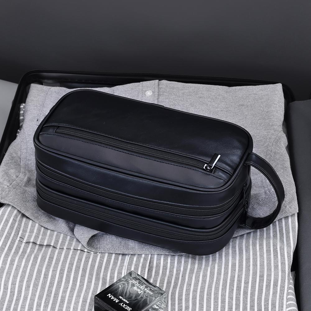 Double-Layer Toiletry Bag for Women Men PU Leather Travel Wash Organizer Dopp Kit Water-resistant Shaving Cosmetic Bag Strorage