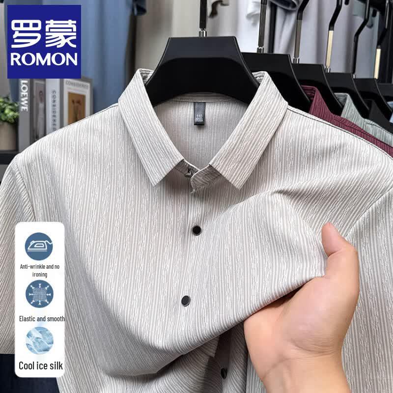 Romon Men s Ice Silk Jacquard Short Sleeve Shirt 58