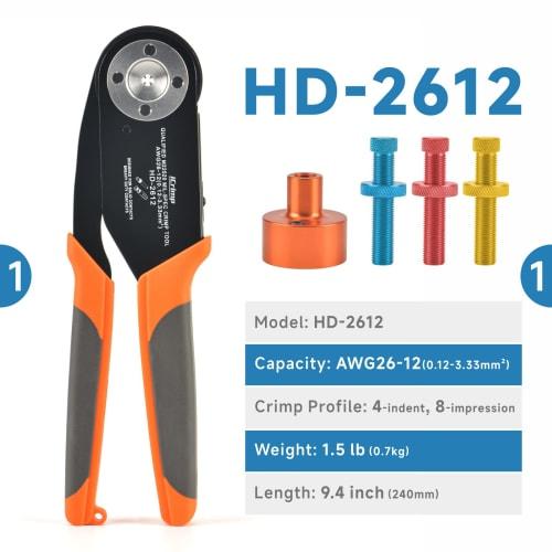 IWISS M22520/1-01 (HDT-48-00), 4-Indent Crimping Tool for Contact Pins, MIL-Spec, for DEUTSCH DT, DTM, and DTP, 0.12 to 3.5 sq.