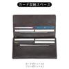 Long wallet made of textured synthetic leather with a compartments for and and a YKK plate, banknotes, coins, cards, zipper.