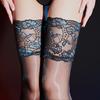 Silky Shiny Rose Black Thigh-High Stockings with Vintage Lace Trim - Non-Slip Reflective Over-the-Knee for Women