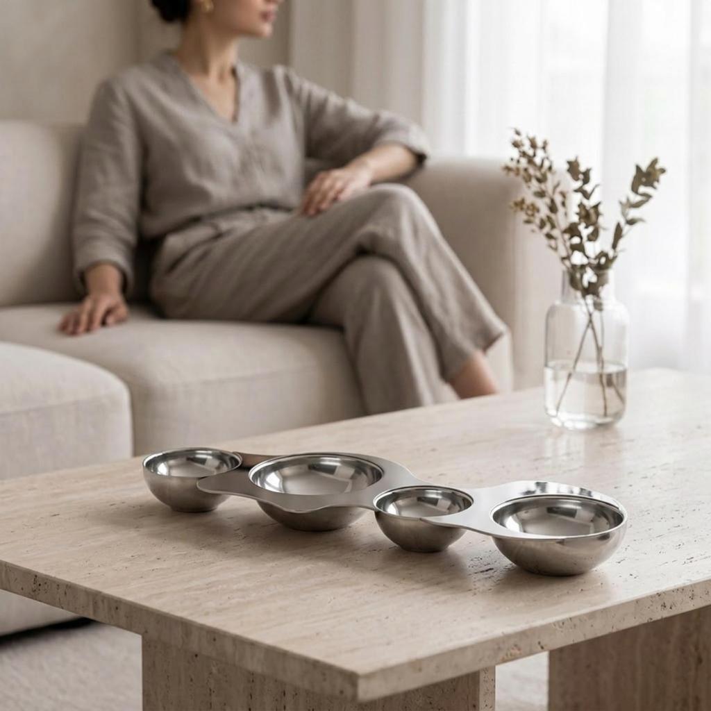 Four-Bowl Snack Platter Divided Multi-Bowl Serving Tray Sectioned for Cafes