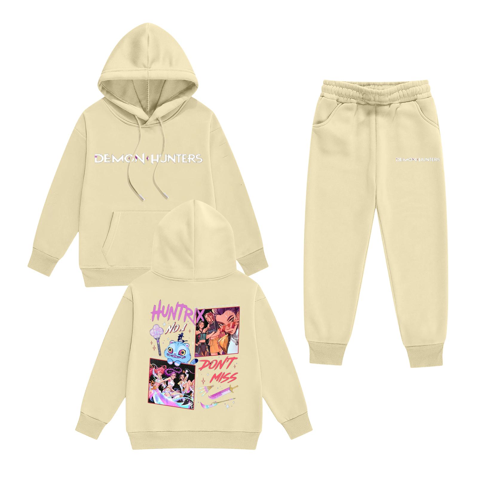 

Kids Long Sleeve Loose Pullover Letter Print Drawstring Hooded Sweatshirt Set 100 бежевий