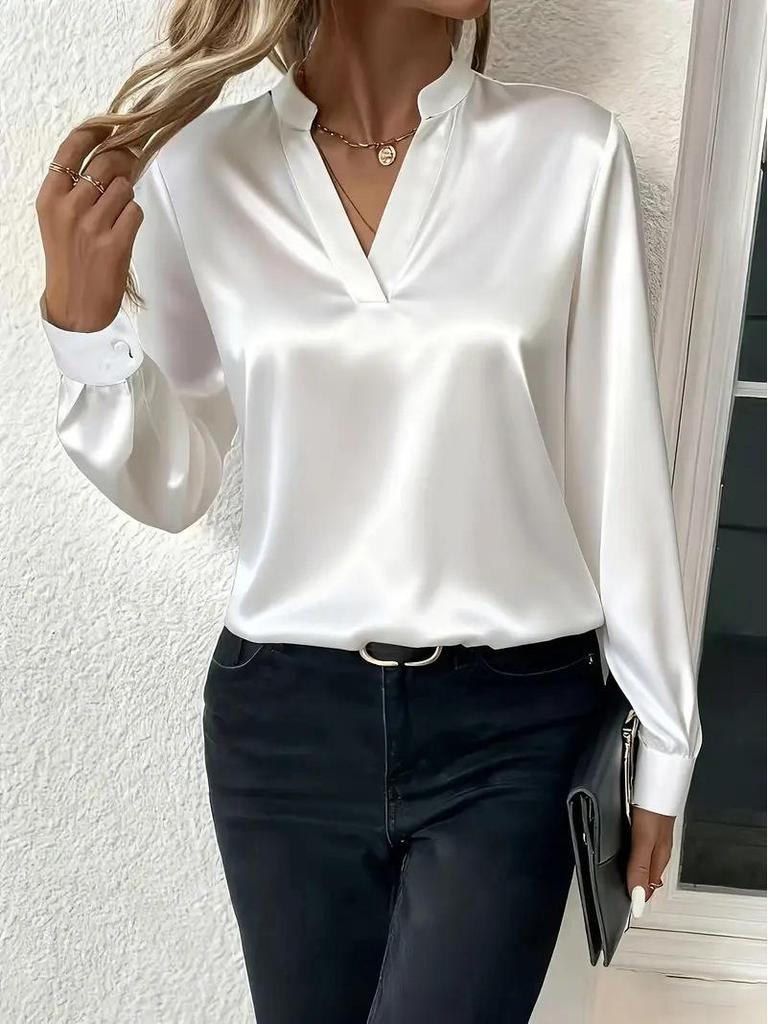 2025 Women's Spring/Autumn Simple V-Neck Loose Shirt - Versatile & Stylish
