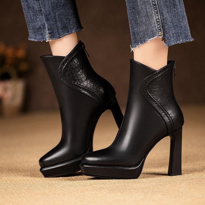 Women's High Heels Boots Sexy Pointed Toe High Heels Leather Boot Designer Chelsea Ankle Boots for Women Dress Boots Botas Mujer