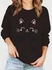 New Cat Print Drop Shoulder Hoodie - Women’s Autumn/Winter Long Sleeve Top